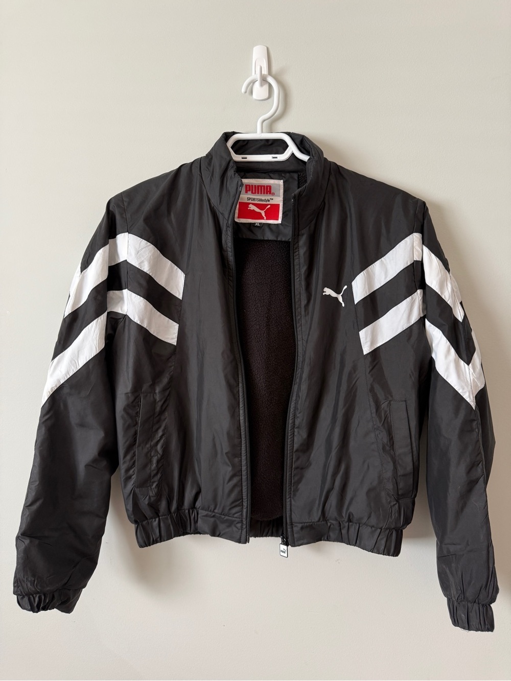 Puma Black White Retro Windbreaker Jacket 90s Streetwear Track Boys XL - Picture 3 of 3